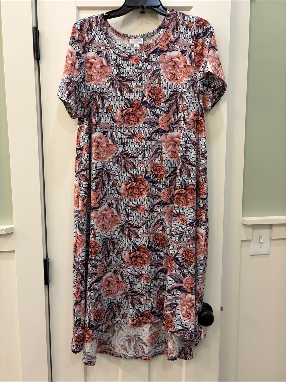 LuLaRoe Pink Floral Short Sleeve Dress Size Large